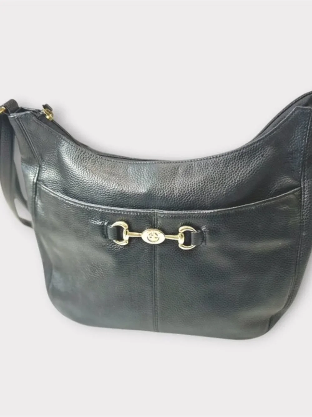 Giani Bernini Womens Leather Hobo Bag Purse Plaid Lining Black Pebble Leather - Picture 12 of 14